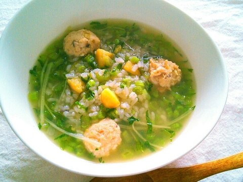 鶏団子鍋リメイク！さつまいも御飯と大根菜雑炊♡